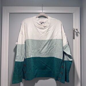 LOFT Cream Ribbed Crewneck Sweater